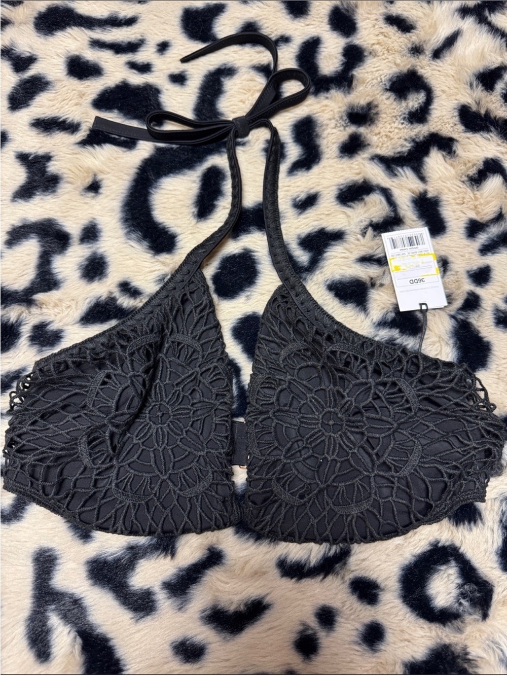 Black Crochet Halter Swimsuit Bikini Bralette Top by Shade & Shore xL 36 DD